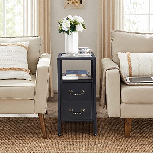 VECELO End Tables Set of 2, 24" Narrow Nightstands with Drawer and Shelf, Brown R852