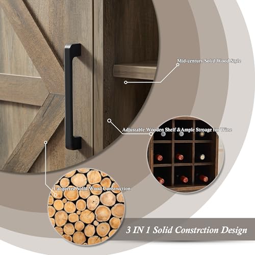 Farmhouse Coffee Bar Cabinet with Wine Rack and Drawer, Gray Wash M226