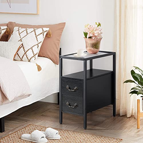 VECELO End Tables Set of 2, 24" Narrow Nightstands with Drawer and Shelf, Brown R852