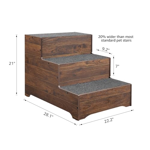 beeNbkks Dog Stairs Furniture, Extra Wide Wooden Pet Steps for Medium Large Dogs and Cats H747