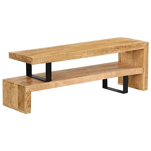 Solid Mango Wood TV Stand with Wrought Iron Legs W65483
