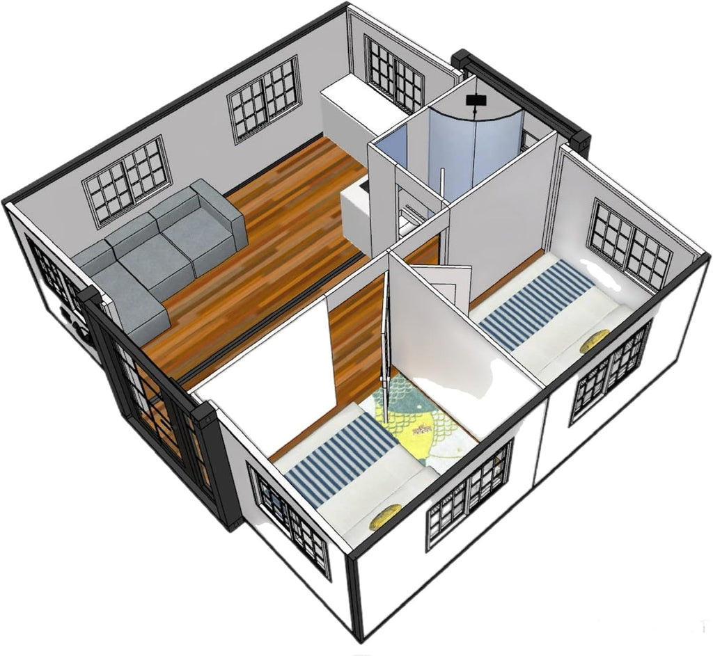 SAA Tiny Expandable Prefab House 2 Rooms 1 Kitchen 1 Bathroom 19 x 20 FT E71929