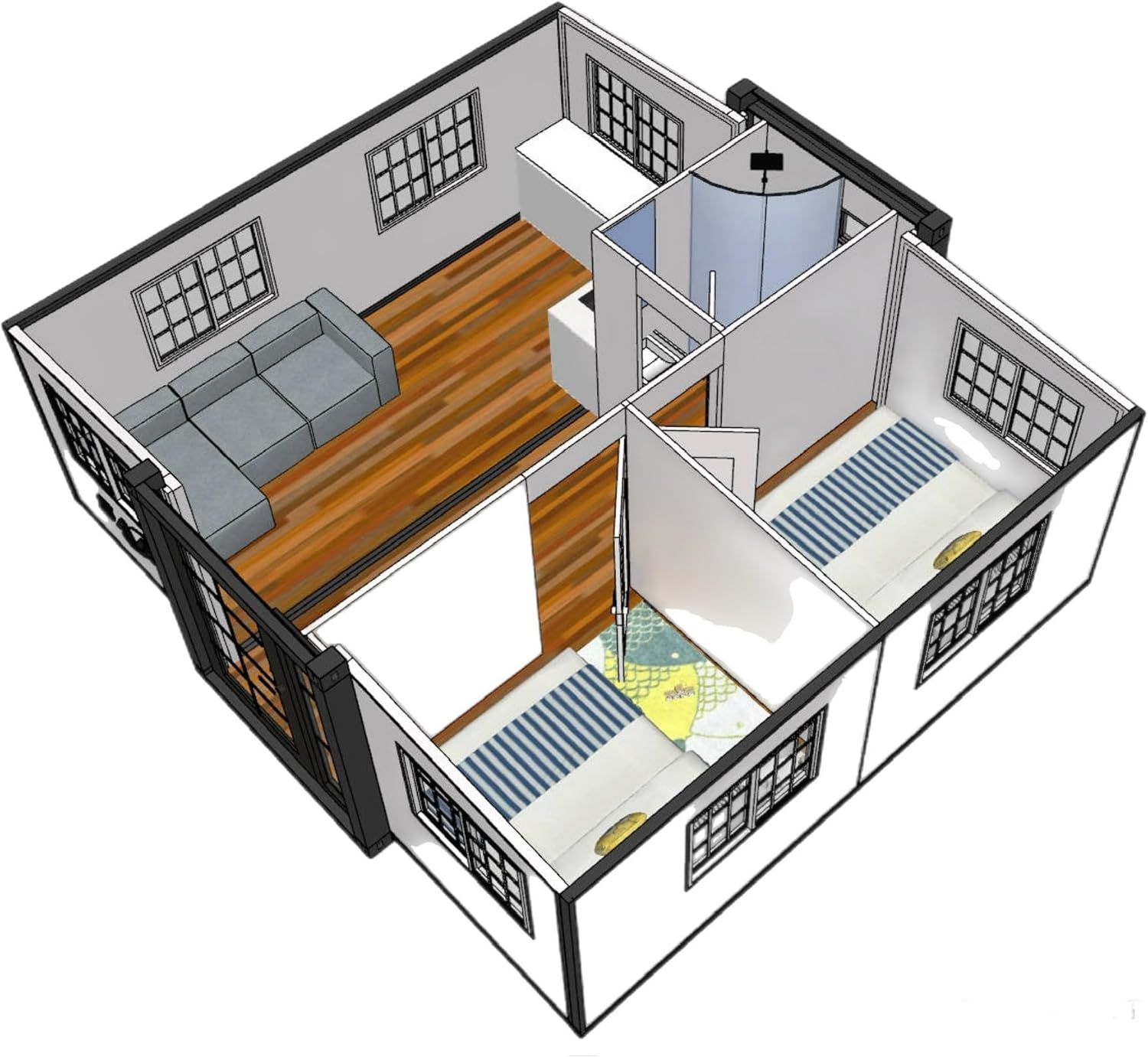 SAA Tiny Expandable Prefab House 2 Rooms 1 Kitchen 1 Bathroom 19 x 20 FT E71929