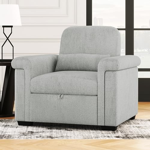 3 in 1 Convertible Single Sofa Bed with Pillow and Adjustable Backrest, Beige L94595