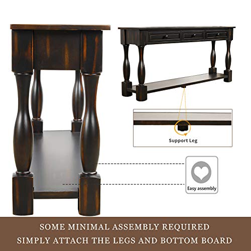 Solid Wood 64" Console Table with 3 Drawers and Bottom Shelf N538