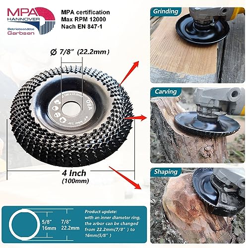 OBA 3Pcs 4 Inch Angle Grinder Wood Carving Disc with 7/8" Arbor O118061