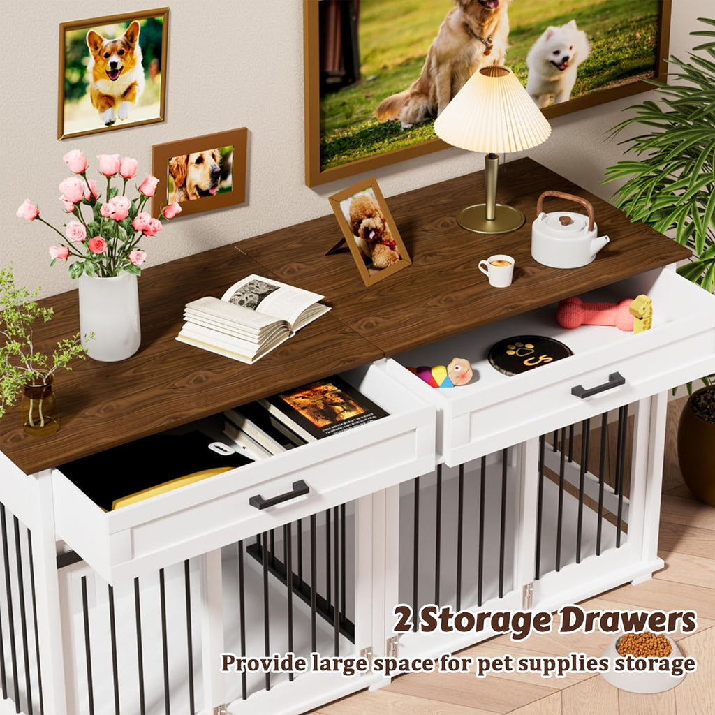 VEIKOU Dog Crate Furniture with 2 Storage Drawers, White Y141495