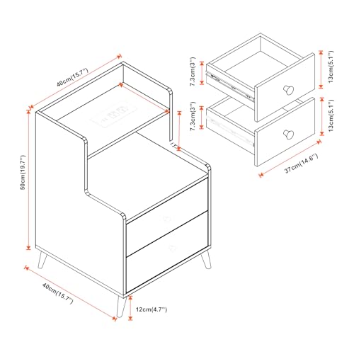 Nightstands Set 2 with Drawers, Solid Wood Legs, Bedside Tables for Bedroom U208