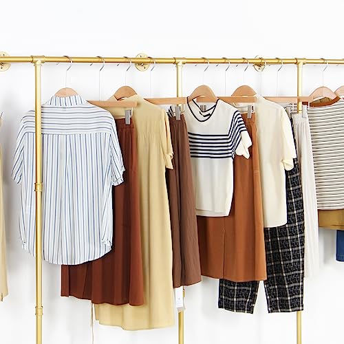 Gold Wall Mounted Clothing Rack with 3 T-Bar Design and Wooden Shelves G810780