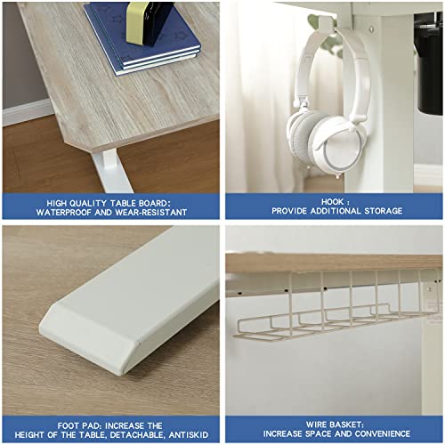 Adjustable Height L-Shaped Electric Sit-Stand Desk with Lockable Casters, Rustic Brown N254691