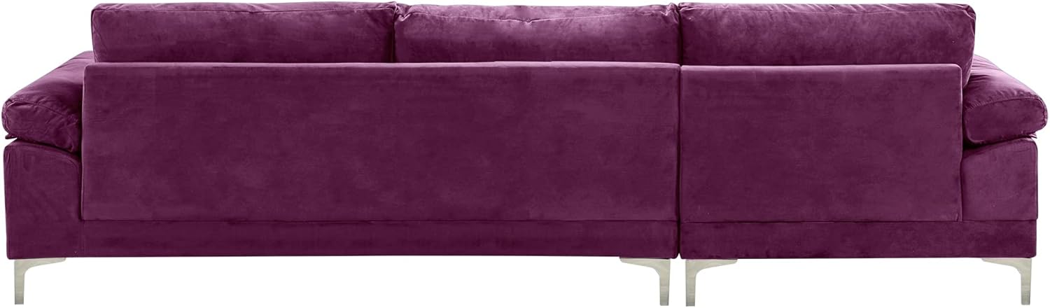 Casa Andrea Milano Modern Velvet L-Shape Sectional Sofa with Chaise Lounge, Purple G208402
