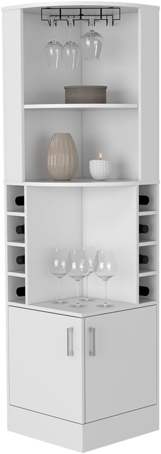 Corner Bar Storage Cabinet with Wine Rack, White Finish Z656213