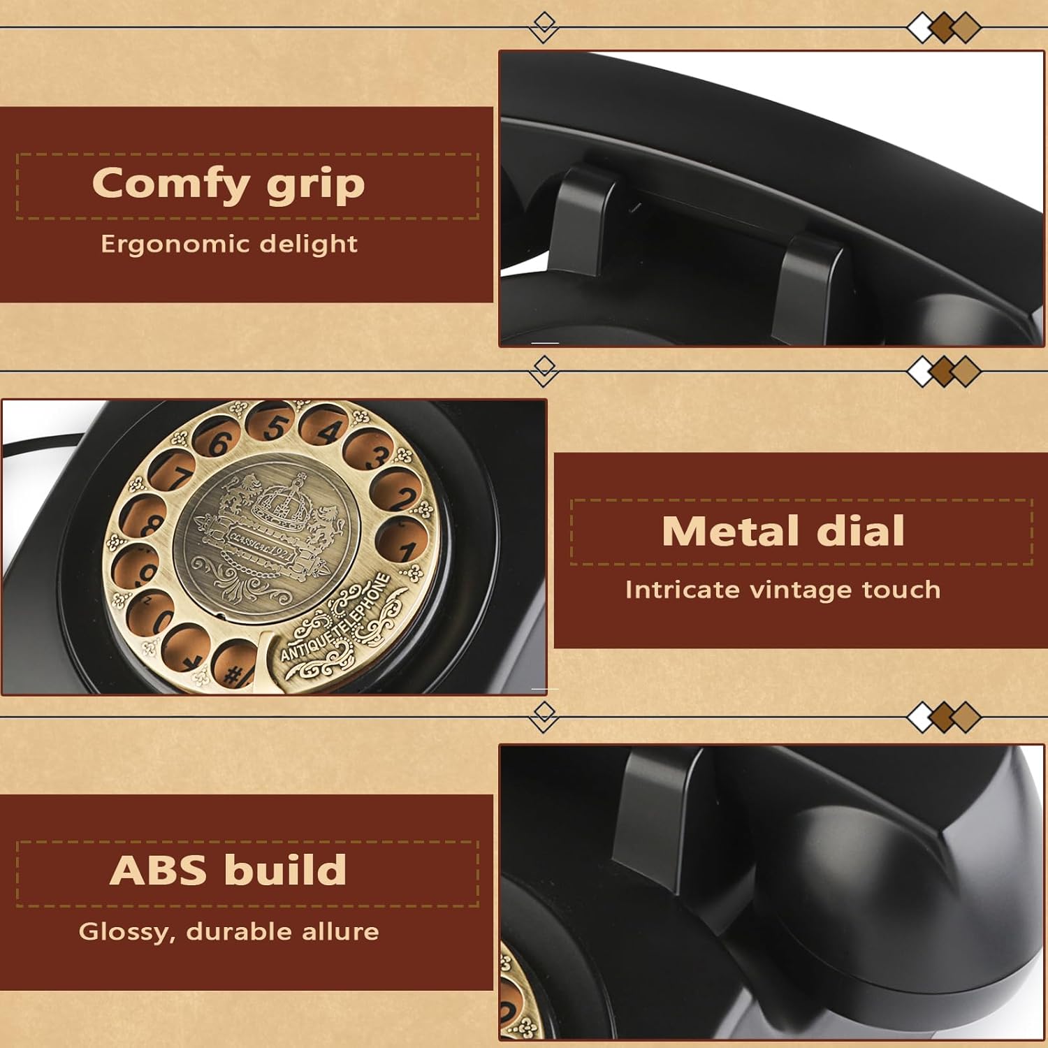 Sangyn Retro Rotary Landline Phone with Mechanical Ringer, Volume Control, Corded S2292