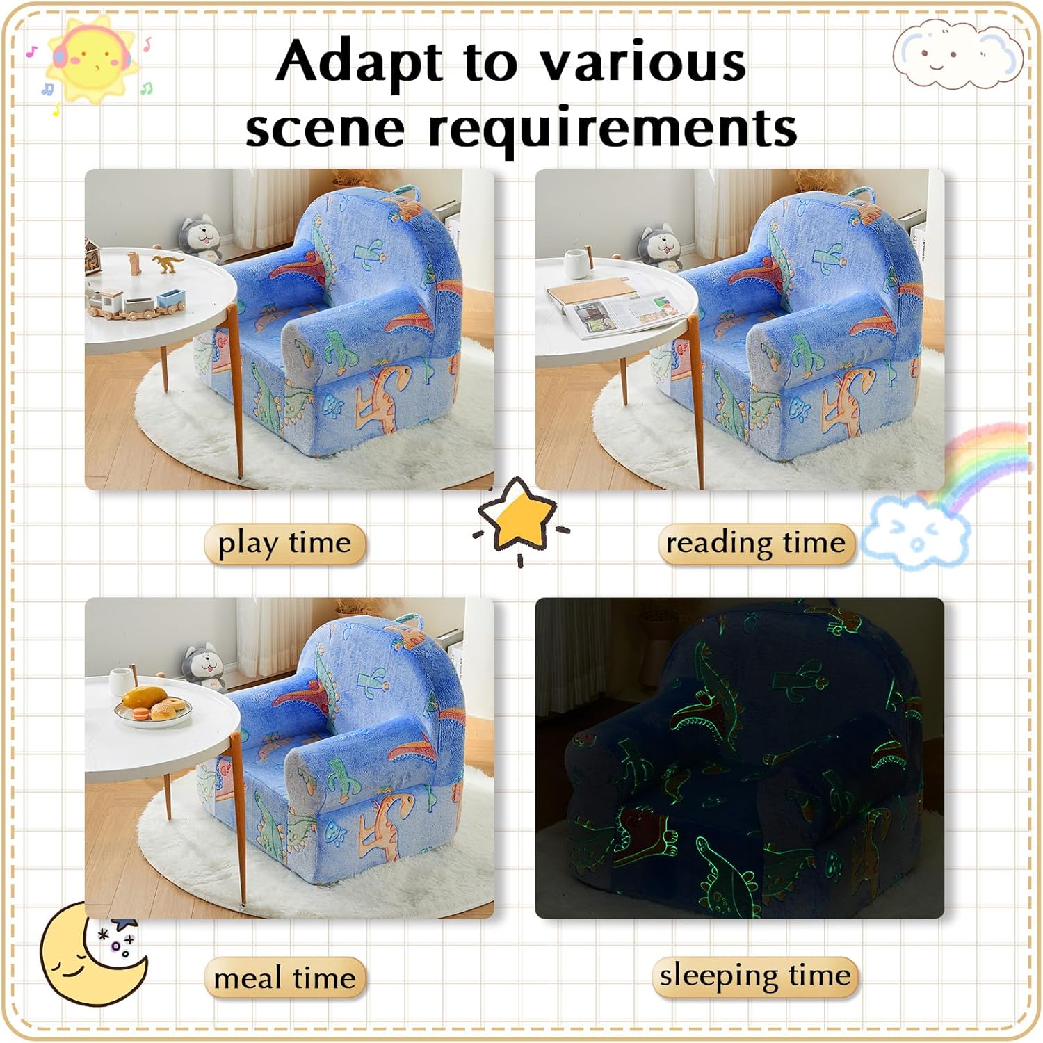 Glow in The Dark Dinosaur Toddler Sherpa Chair E125064