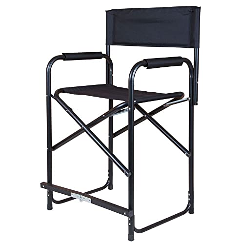 Tall Folding Director's Chair, Black, Lightweight Aluminum Frame A598