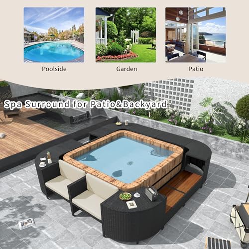 Harper & Bright Designs Outdoor Rattan Sectional Sofa Set with Storage, Cream Beige C6630