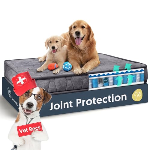 Orthopedic Dog Bed for Small Dogs and Cats，3 Inch Thick Washable Dog Bed, Dog Crate Bed with Supportive Pocket Spring ＆ Comfort Memory Foam, Durable Cat Bed ＆ Dog Bed Mat, Grey