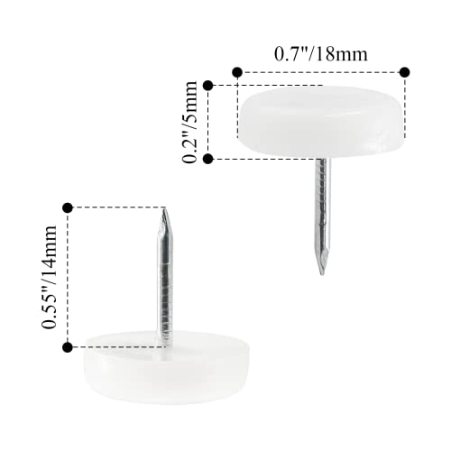 100pcs 18mm Nail On Furniture Sliders, Round Nylon Chair Feet Glides, White R266211