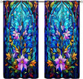 Stained Glass Abstract Flowers Curtains Mid Century Vintage Bohemian Design Curtain with Rod Pocket for Bedroom Living Room Home Decor Drapes Window Treatments 2 Panels Set 42x63in
