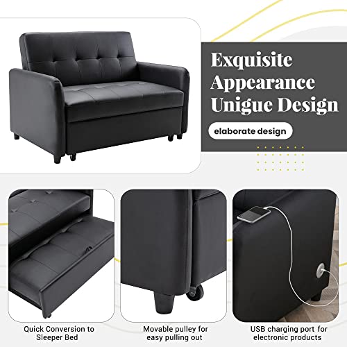 2-in-1 Pull-Out Sofa Bed Loveseat with USB Ports, Brown H944871