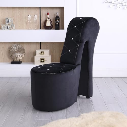 Master Furniture High Heel Velvet Shoe Chair with Crystal Studs, Black S1326