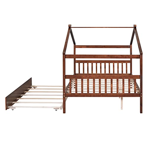 Full Size House Bed for Kids with 2 Drawers, Solid Wood, Gray Q110