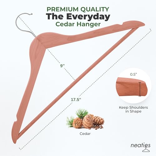 Neaties Premium Red Cedar Hangers for Closet with Bar, 6 Pack K1437