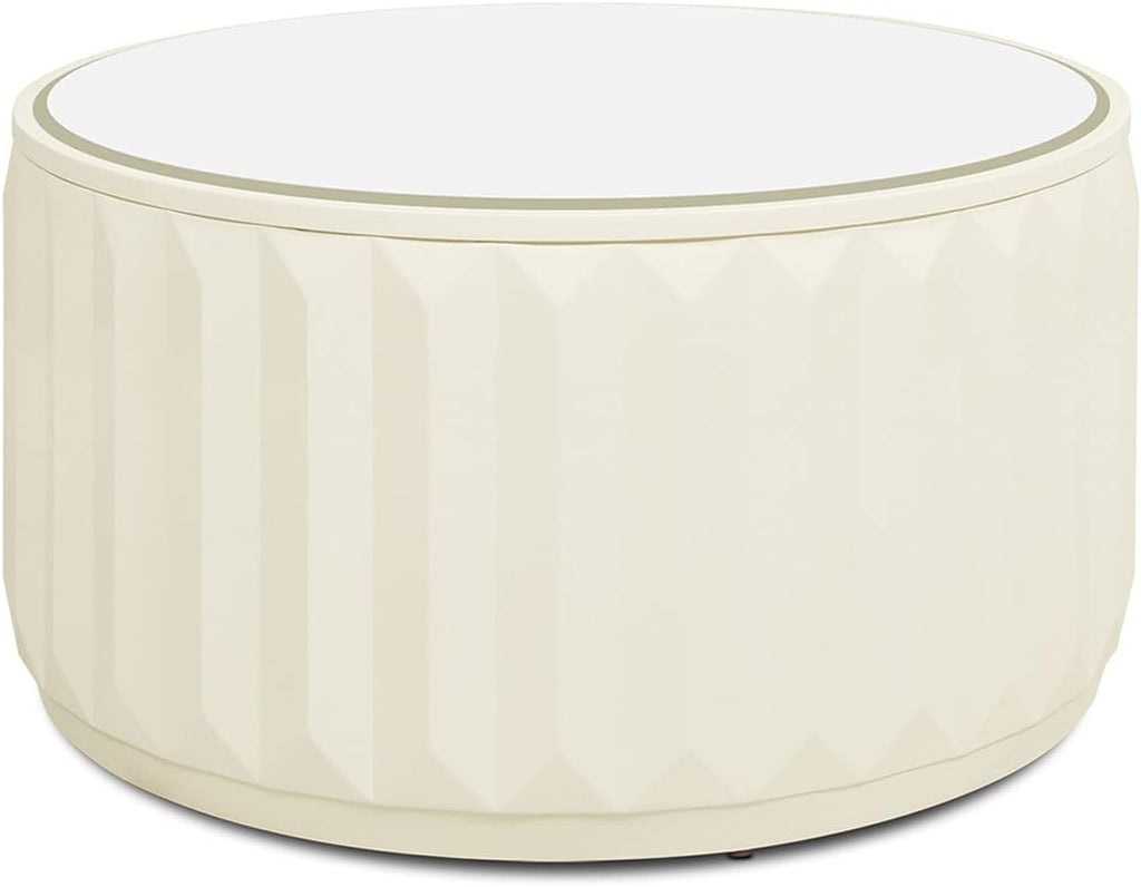 Jennifer Taylor Home JTH LUXE Wilson 35.5" Round Storage Coffee Table, White Lacquer Birchwood A9045