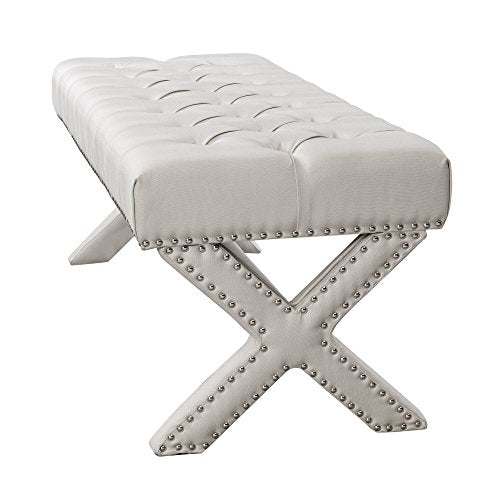 Inspired Home Dark Grey Velvet Bench with X-Legs Z47922