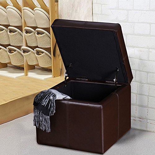Homebeez Faux Leather Storage Ottoman Square Footrest Stool Cube Bench Reddish Brown W961