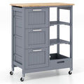 Kitchen Island, Rolling Storage Cart with Drawers & Removable Tray, Wood Storage Cart on Wheels with Countertop & 3 Tier Shelves, Modern Island Table for Kitchen, Dining Room