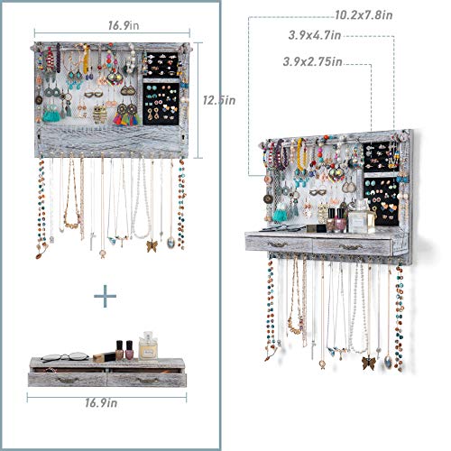 Jewelry Wall Organizer with Drawers, Earring and Necklace Holder (Brown) Z962002