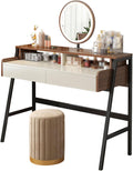 Solid Wood Vanity Set, Makeup Dressing Table 3-Color Dimmable Lighted Mirror vanities with 2 Drawers Home Office Desk for Women Girls