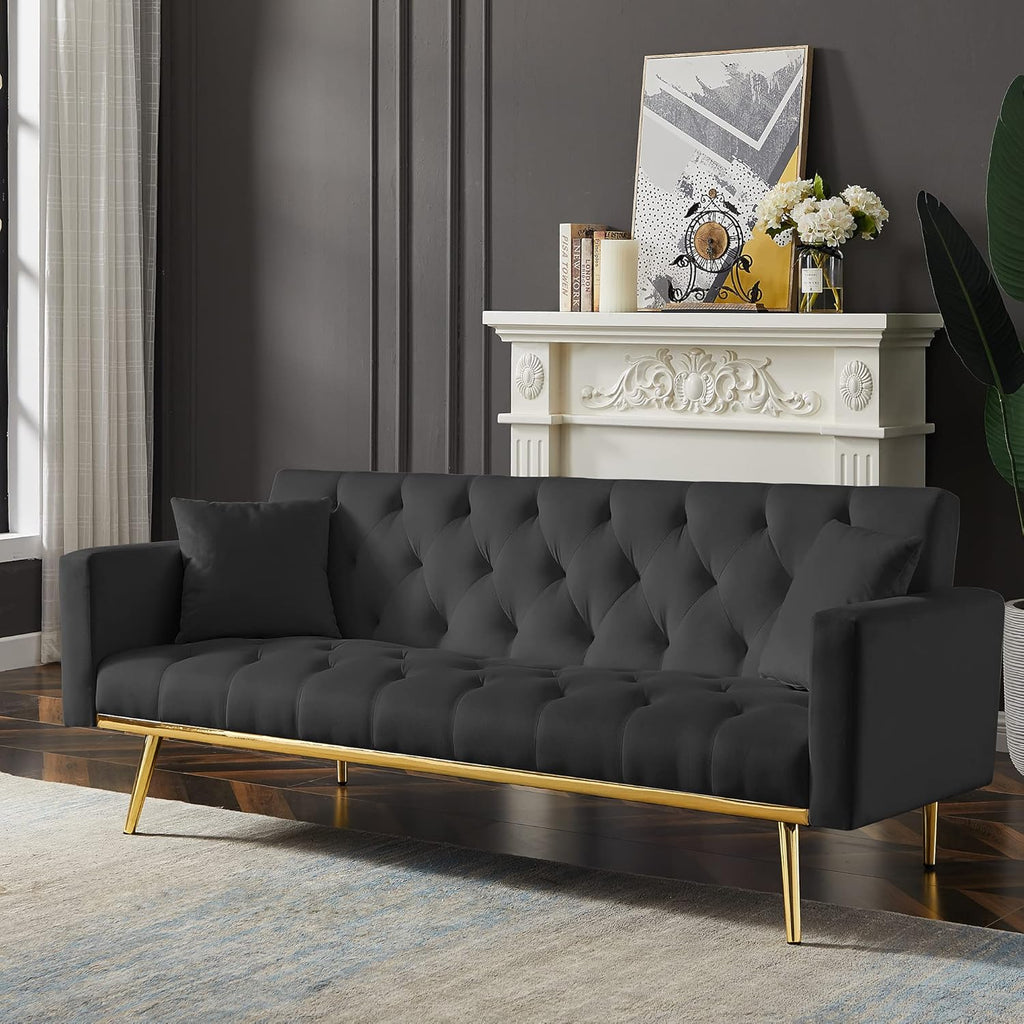 Black Convertible Folding Futon Sofa Bed, Sleeper Sofa Couch for Compact Living Space. Modern Couch for Bedroom,Apartment Sofa,Office Couch