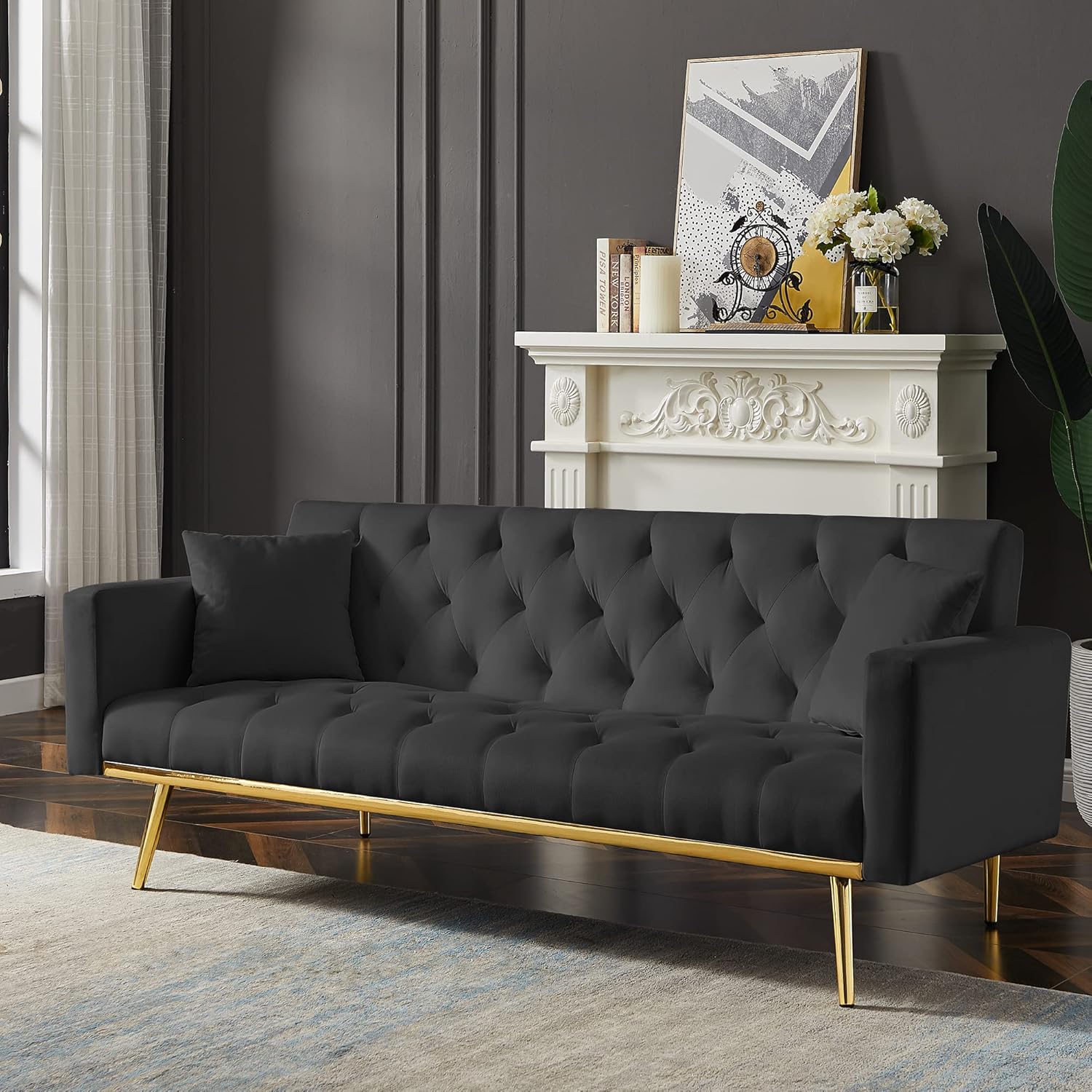 Black Convertible Folding Futon Sofa Bed, Sleeper Sofa Couch for Compact Living Space. Modern Couch for Bedroom,Apartment Sofa,Office Couch