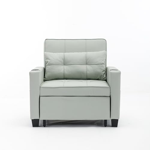 Sleeper Sofa Bed 3-in-1 Convertible Pull Out Couch with USB Ports and Cup Holders, Blue Tech Cloth M19216