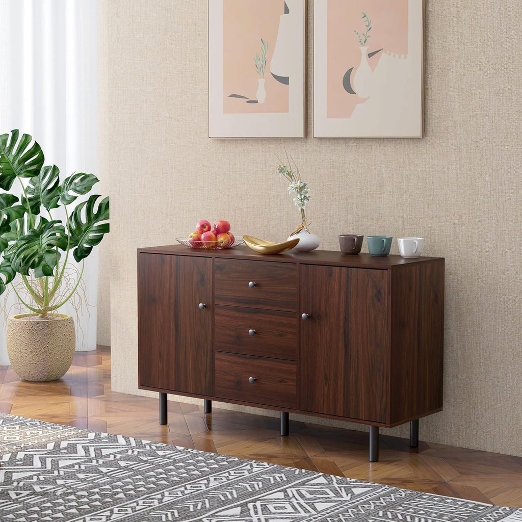 HOMCOM Sideboard Buffet Cabinet with 2 Cupboards, 3 Drawers, Brown X7695
