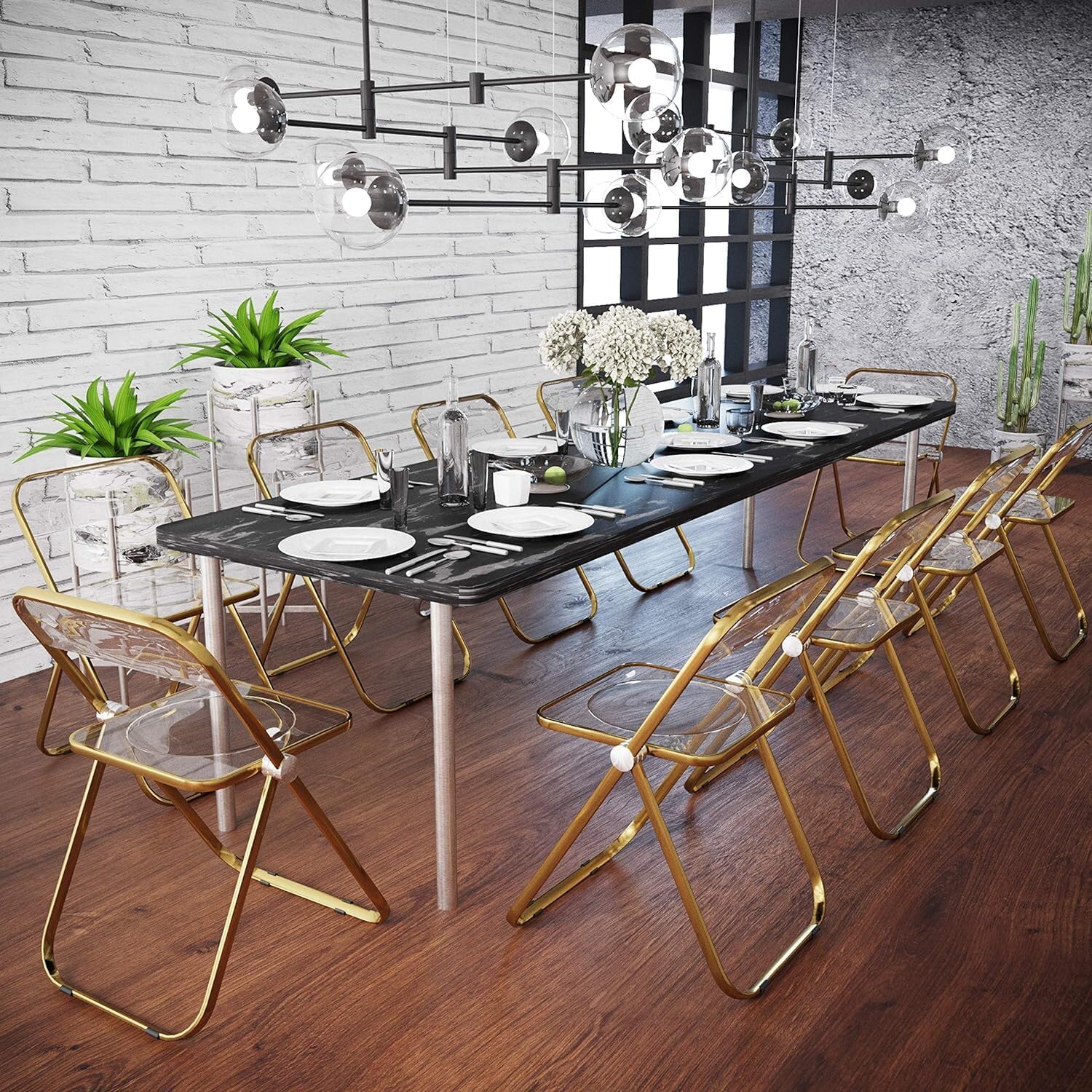 Folding Chair with Gold Metal Frame, Set of 4 D5335