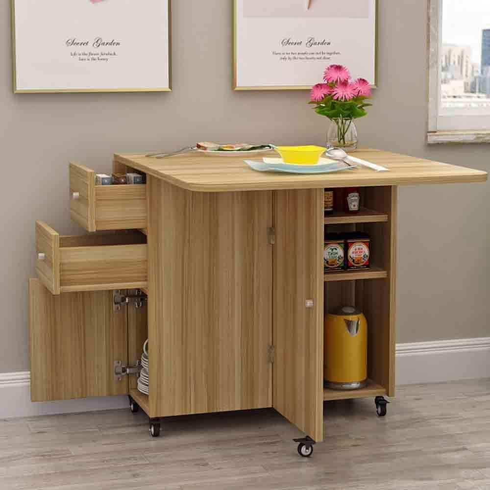 MaGiLL Drop Leaf Kitchen Table with Round Edge and Drawer O75938