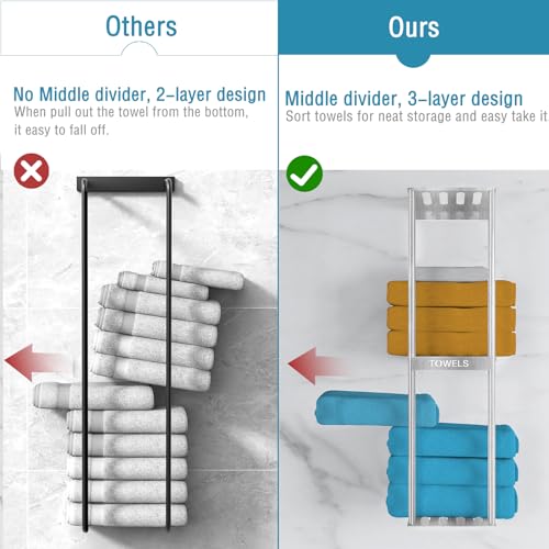 Bathroom Towel Storage Rack 3 Tier Wall Mount with 4 Hooks, Brushed Nickel Q2195