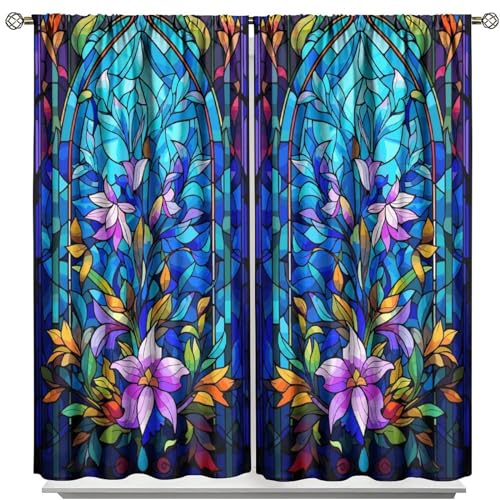 Stained Glass Abstract Flowers Curtains with Rod Pocket 42x63in 2 Panels K788297