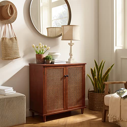 Zouron Entryway Cabinet with Metal Handle Doors, Wood Accent Storage B5162