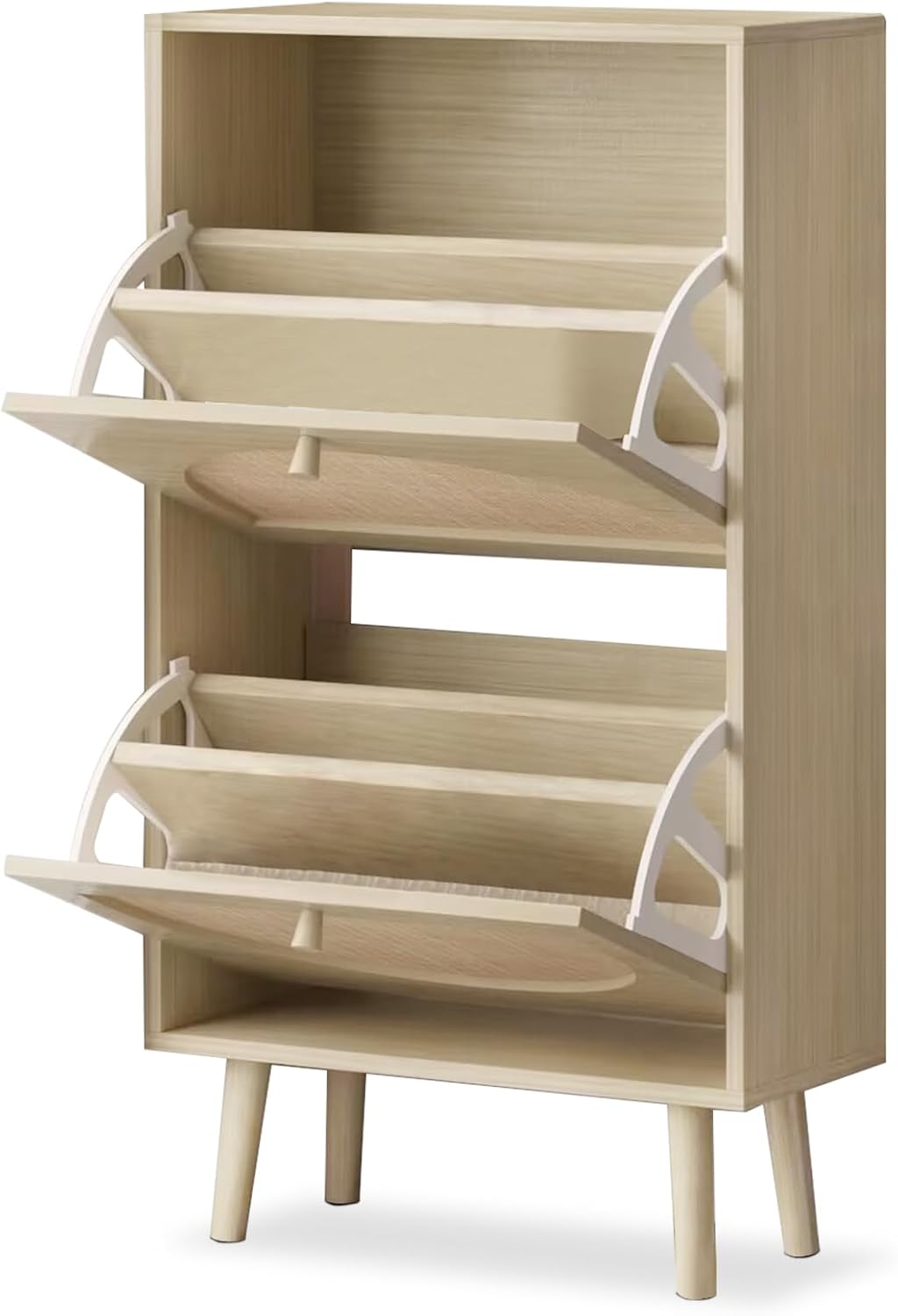 Slim Shoe Cabinet with 2 Flip-Drawers, Rattan Shoe Storage for Entryway C995817