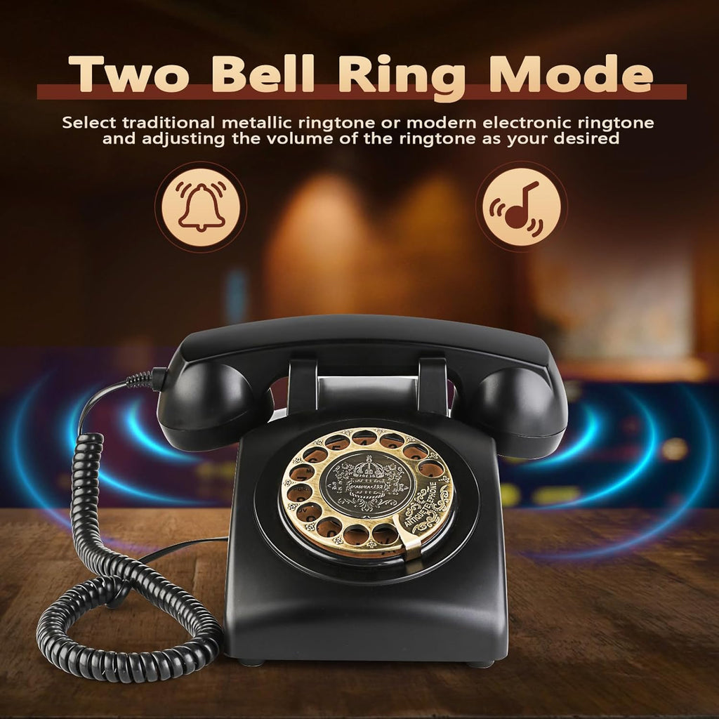 Sangyn Retro Rotary Landline Phone with Mechanical Ringer, Volume Control, Corded S2292