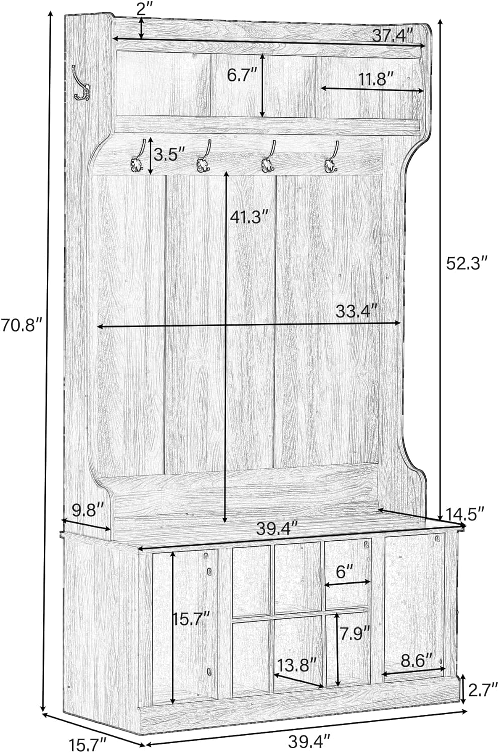 NicBex Hall Tree with Bench and 6 Hooks, White X571