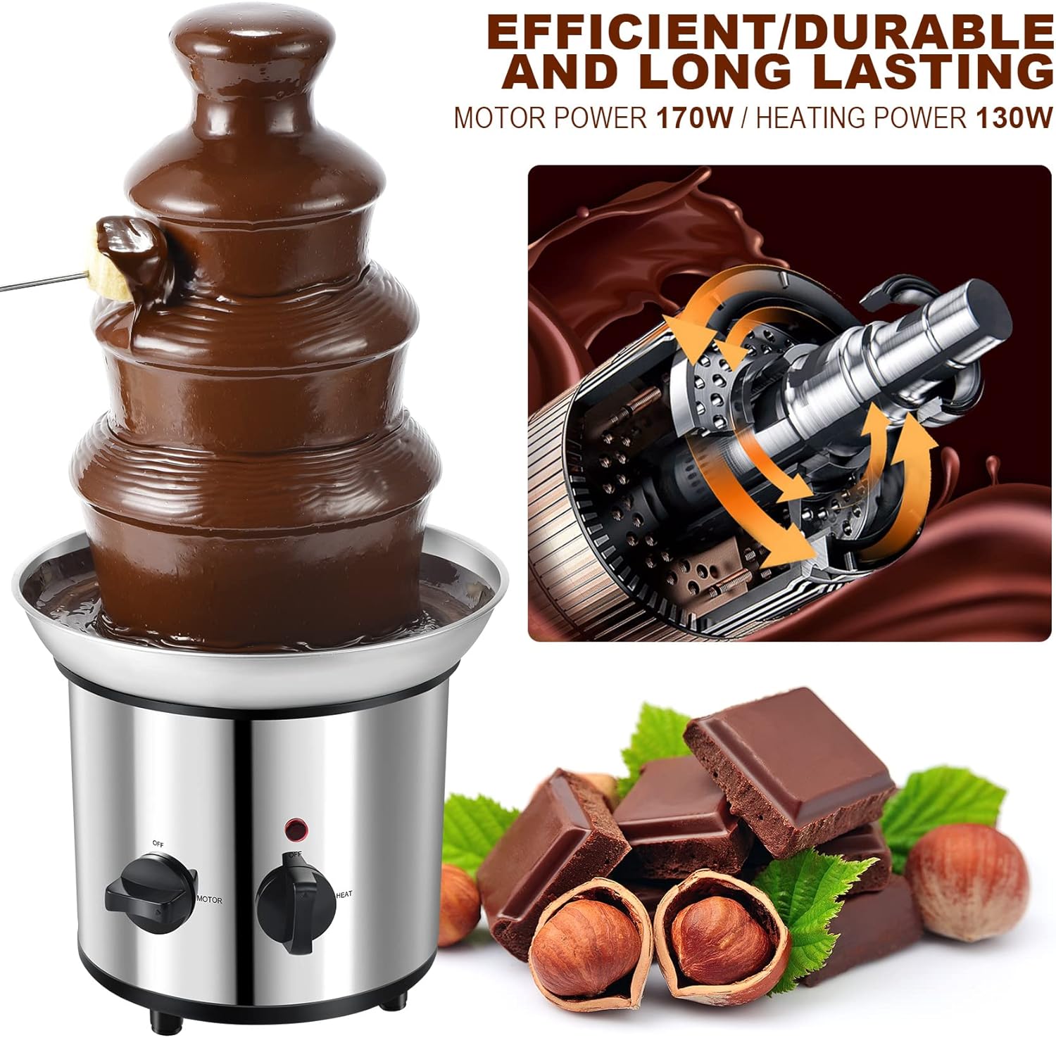 Chocolate Fountain 4-Tier Electric Fondue Machine with Stainless Steel Forks Q361