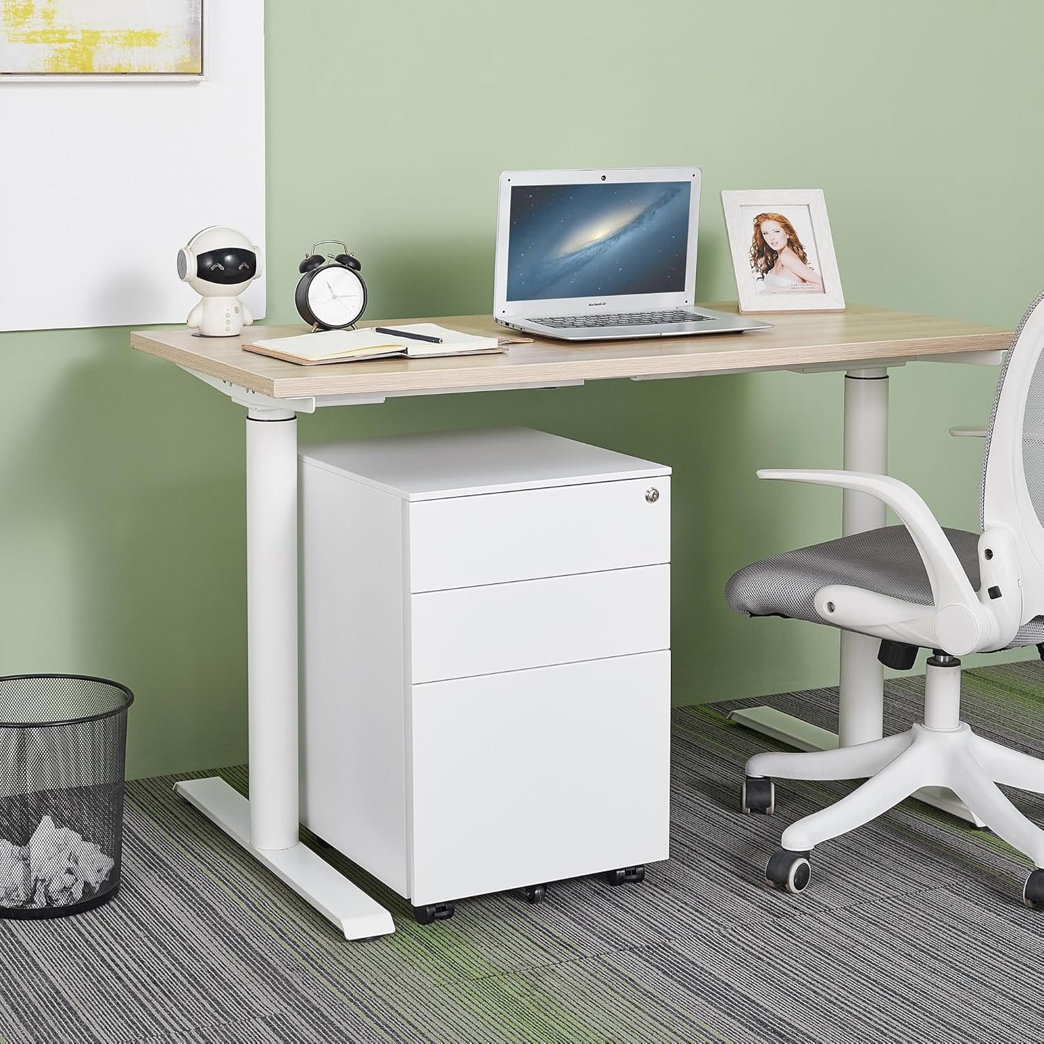 3 Drawer Mobile File Cabinet with Lock, White T53689