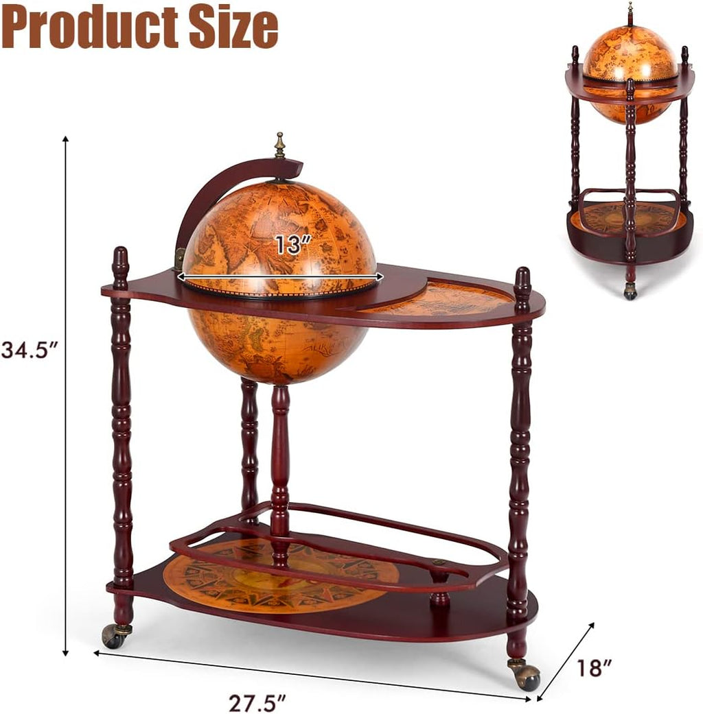 Goplus Globe Bar Liquor Cabinet with Wheels F67900