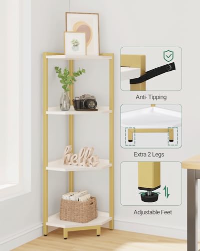 4-Tier White Gold Corner Bookshelf with Metal Frame R918