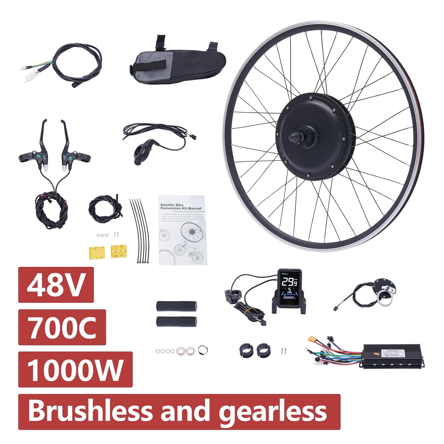48V 1000W Electric Bike Conversion Kit, Rear Wheel Hub Motor for 700C 28"/29" S54763